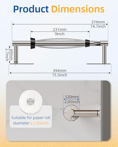 Image of RUACQ Paper Towel Holder Under Cabinet, One Hand Tearing Paper Towel Holder with Damping Effect, Wall Mount & Adhesive Stainless Steel Paper Roll Holder for Kitchen Bathroom (Sliver)