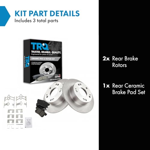 Image of TRQ Rear Brake Pad and Rotor Set Ceramic Solid Rotors | For 2003-2007 Honda Accord 2004-2008 Acura TSX