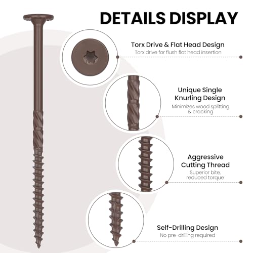 #14 x 3 Pulgadas Tornillos de Madera de Alta Resistencia (33 Piezas / 1LB), Tornillos para terrazas con accionamiento estrella, resistentes a la oxidación para madera de paisajismo (Marrón) miniatura 2