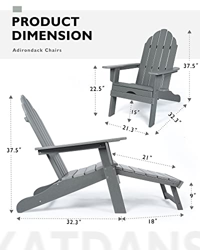 Katdans Adirondack Chair Weather Resistant-Outdoor Fire Pit Chairs - Adirondack Chair With Retractable Ottoman - Patio Chair For Outside, Garden, Backyard, Campfire - Slate Grey - Od211212Gr #TOP2