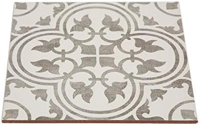 Flora 12x12 Gray White Encaustic Ceramic Tile (One Piece)