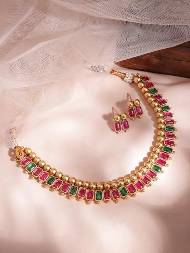 Image of Rubans Necklace Set Gold Plated Traditional Stylish Jewellery Gift for Women & Girls