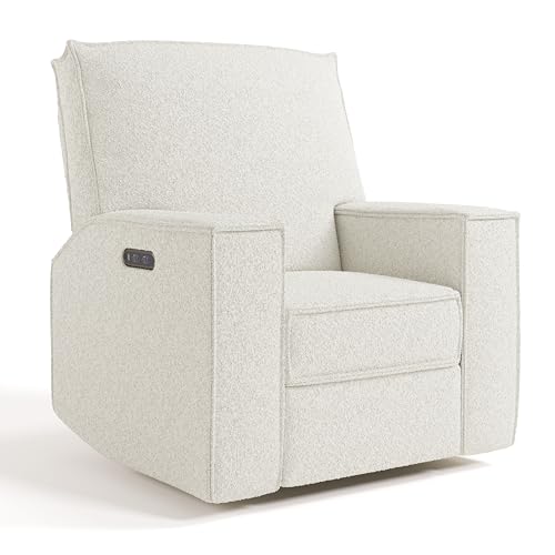 Image of Storkcraft Texas Nursery Power Recliner Swivel Glider, Ivory Boucle