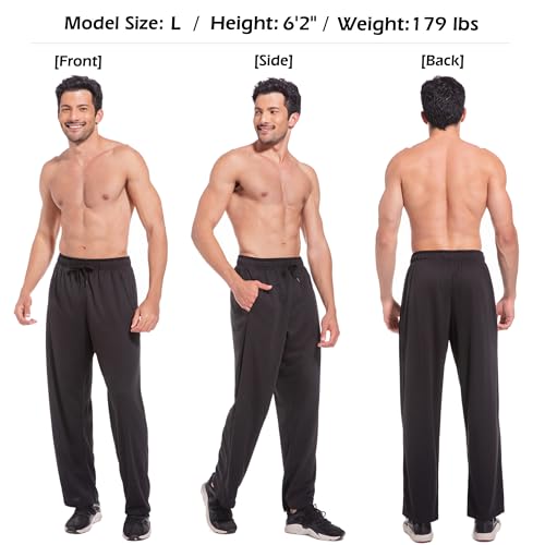 SACUIMAN Mens Sweatpants with Zipper Pockets Open Bottom Athletic Pants for Workout,Running,Training,Jogging,Gym