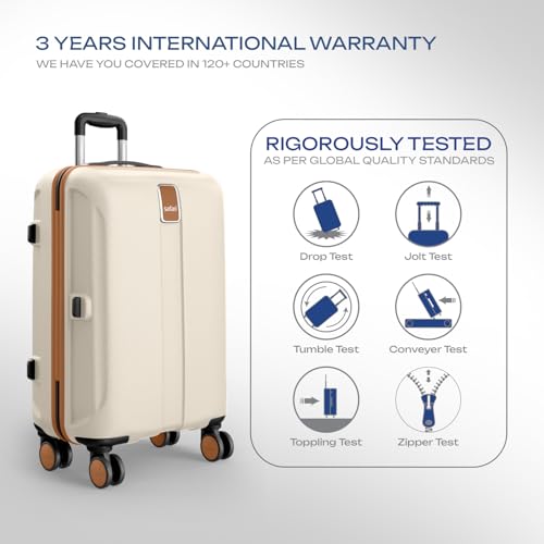 Image of Safari Thorium Royale 8 Wheels 77cm Large Size Trolley Bag Hard Case Checkin Polycarbonate Luggage, TSA Lock, Wet Pouch Organized Interior, Suitcase for Travel, Trolley Bags for Travel, Vanilla Tan