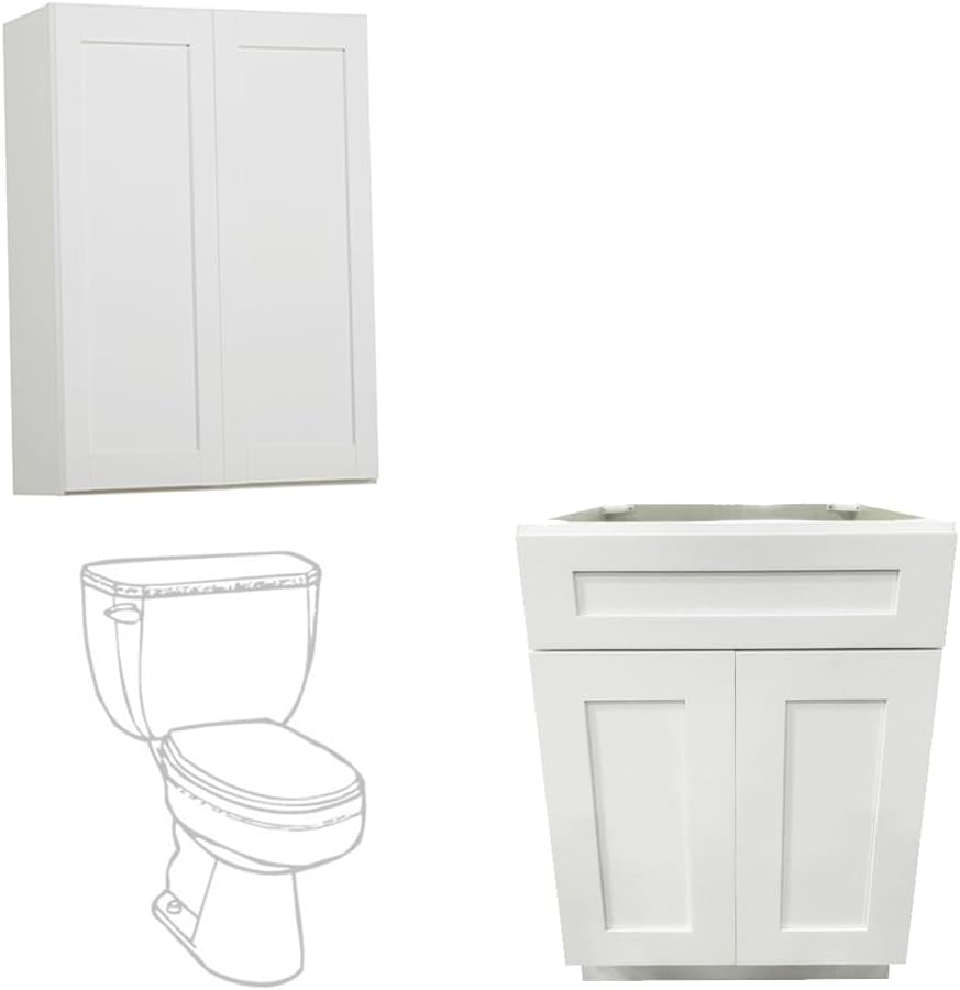 Combo Bathroom Vanity Cabinet (24" W x 34.5" H x 21" D) and Over-The-Toilet Storage Cabinet (24" W x 36" H x 12" D) - Shaker Espresso