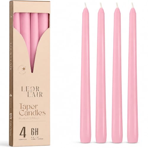 Leor & Lair Light Pink Taper Candles - 4 Pack 10" Pink Candlesticks - Unscented Blush Candles for Weddings, Mother’s Day, Baby Showers, Dinner Table & Holiday Decor