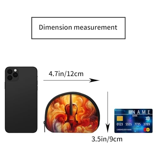 Portable Coin Purse Violin-Swirling-Flames Mini Zippered Money Pouch Card Holder2