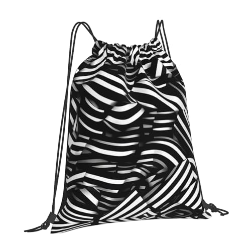 Adjustable Lightweight Black and white lines Print Drawstring Bag – Nylon Gym Sackpack for Sports, Travel, and Everyday Use2
