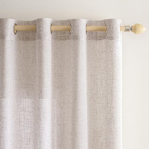 EMEMA Cortinas de Lino Cruzada Visillo Color Puro Translucido Moderno Decoracion Transparente para Ventana Sala Cuarto Dormitorio Comedor Cocina Salón 2 Hojas 140x245cm Marfil