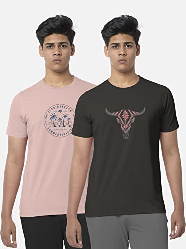 Image of BULLMER Black Trendy Typographic Printed Round Neck Half Sleeve Tshirt for Men