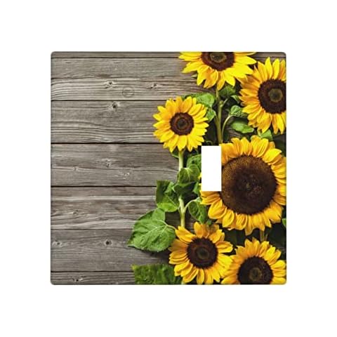Farmhouse Sunflower Combination Wall Plate 1 Blank 1 Toggle Switch Plate Outlet Covers 2 Gang Rustic Wood Pattern Decorative Light Switch Cover, 4.5 x 4.5 Inch Cover