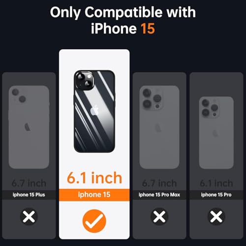 Image of ClearBlack Transparent Back Cover for iPhone 15, Anti-Yellow Clear Polycarbonate Hard Back with Black TPU Bumper, Shockproof Hybrid Case, Anti-Scratch 360 Degree Protection Mobile Cover
