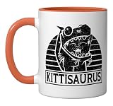 Kittisaurus Dinosaur Lover Kitty Owner Cat Owner Dino Ceramic Mug, Orange/White