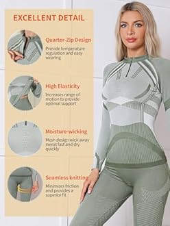ATTRACO Womens Thermal Underwear Sets Half Zip Womens Long Johns Underwear Thermal Wear for Women Thermal Set Winter