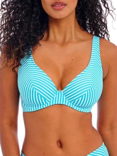Freya Jewel Cove - Parte superior de bikini con aros y volantes para mujer, Turquesa Raya, 38FF