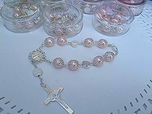 Yrp Gifts 12 Pcs Pink/Silver Boy/Girl Hand Bracelet, Mini Rosary Rhinestone Memories Gift For Baptism/First Communion Festivities #TOP3