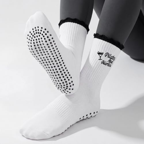 Image of Jeyiour Summer Cute Pilates Socks Women Bow Nonslip Ruffle Yoga Socks with Grip Barre Pilates Gift for Work Dance Fitness