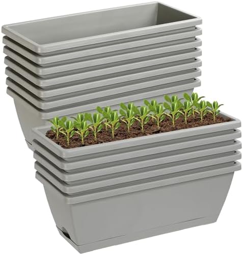Essential Greenhouse Planters You Didn't Know You Needed 1 Lysjtsr 12Pcs 17Inches Rectangle Planter Box with Drainage Holes and Trays Plastic Planters Flower Boxes Pots for Indoor Outdoor Plants Patio Garden Home Decor Porch Yard (Gray)