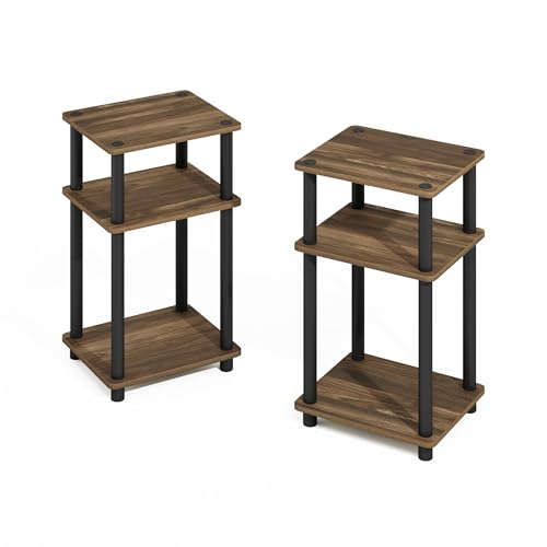 Image of Furinno Turn-N-Tube Storage Shelves, Stackable Standing Shelf, Open Corner Shelf, for Organization and Storage, Living Room, Garage, Home Office, Columbia Walnut