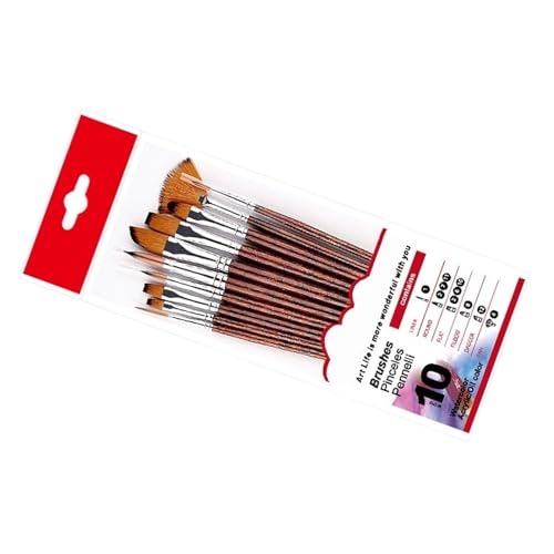Juego de 10 pinceles de pintura al óleo con mango de madera, cerdas de nailon, agarre suave y cómodo, para niños y adultos (#3)
