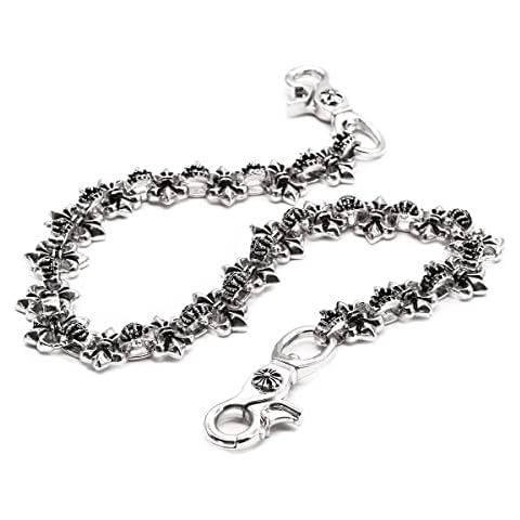 UNIQSUM Antique Crown Fleur de lis charm Wallet chain Short Biker Punk key chain, Silver, One Size Cover