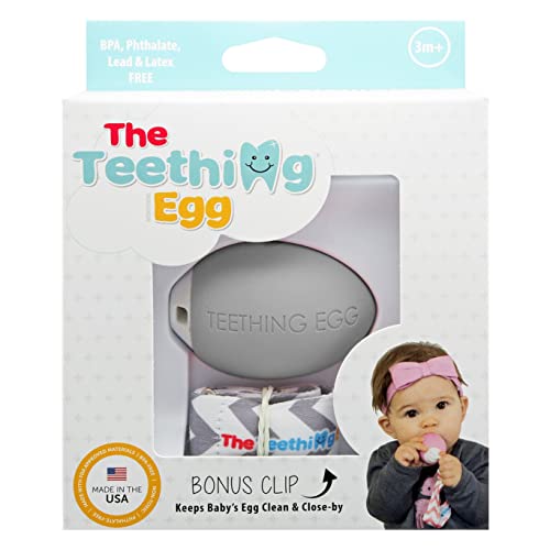 Image of The Teething Egg Baby Teether - Freezable Teething Toy for Babies 3-6 Months up to 18 Months - Made in USA, Food-Grade TPE, Dark Gray