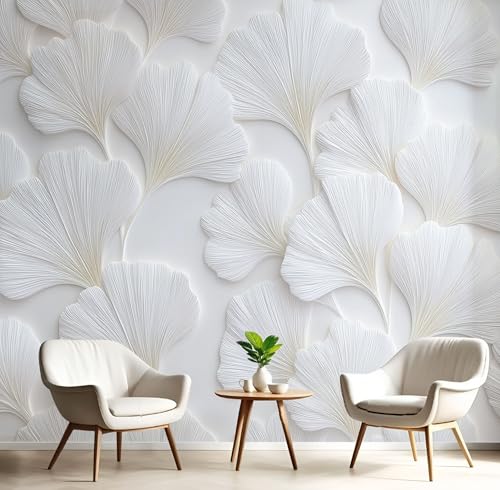 DACRWEKZ Papier Peint Soie Feuilles de ginkgo, 250 x 175 cm, Poster Geant Mural Personnalisé, Relief 3D, pour Salon Chambre restaurant Décoration Murale