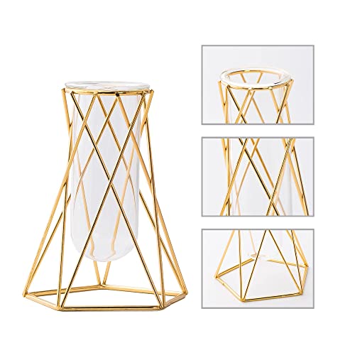 Grensuk 2 Pcs Gold Geometric Vase,Air Plant Stand,Hydroponic Plant Flower Vase Glass Test Tube,Modern Vases For Flowers As Wedding Home Office Centerpiece,Vases For Centerpieces(2Pc,6.3Inch) #TOP7