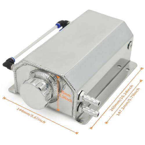 ZHSYMX Universal 2L Aluminium Alloy Coolant Radiator Overflow Tank Engine Oil Catch Can Expansion Tank Reservoir Silver