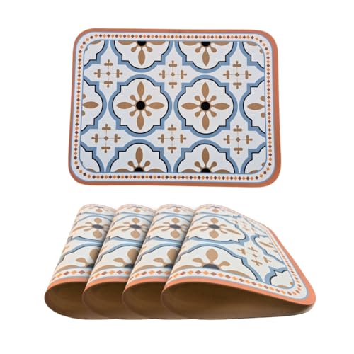 Image of Faux Leather Dining Table Placemats | Heat Insulation & Stain Resistant Waterproof Non Slip Dinner Table Mats | Perfect for Home, Kitchen, Restaurant, Office (Multicolor, Set of 4)