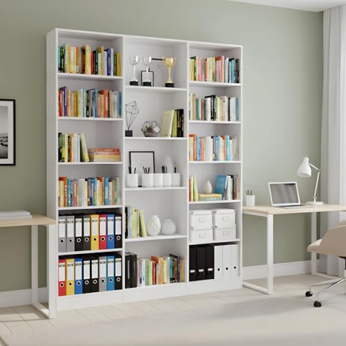 GOKHOMX Bibliothèque Blanche 188cm Étagère de Rangement avec 17 Compartiments, Étagère Livre Bibliotheque Blanche Meuble de Rangement pour Salon Bureau...