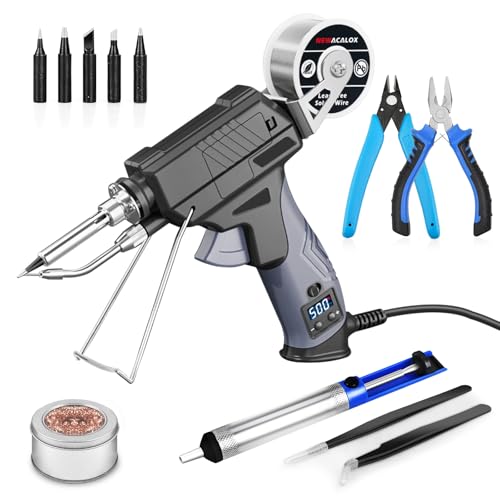 Soldering Iron Kit, Auto Feed Soldering Gun with LCD Display and ±1°C Precision Temp Control, 8-in-1 Set with Wire, Pump, Tip Cleaner, 5 Tips for Electronics Repair DIY, PCB, SMD