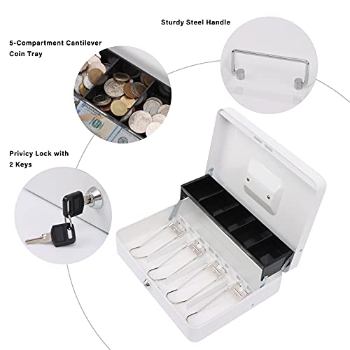 Image of xydled Cash Box with Key Lock, Metal Money Box, Safe Storage box, White