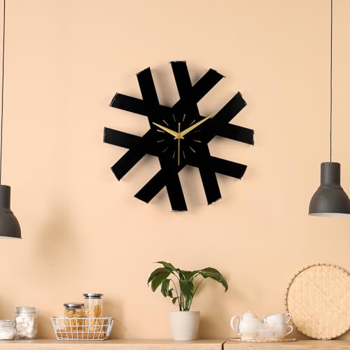 Image of Wakefit Metal Analog Wall Clock Big | 20 Inch | Laser Cut Abstract Home Decor & Gifting Option | for Living Room Study Bedroom & Office Decor | Tempra Metal Wall Clock 500 MM Black