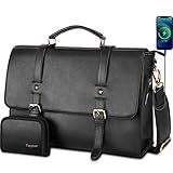 Leather Messenger Bag for Men, Large Waterproof laptop Bag with USB Charging Port Fit 15.6 Inch Computer, Professional Work Satchel Bags, Durable Office Briefcase for Business Travel, Black