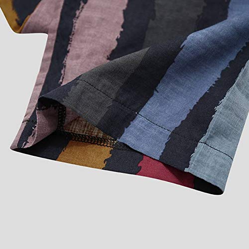 Men Colorful Striped Kaftan Robe Arabic Long Sleeve Buttons Maxi Loose Tops with Pockets Dubai Clothing4