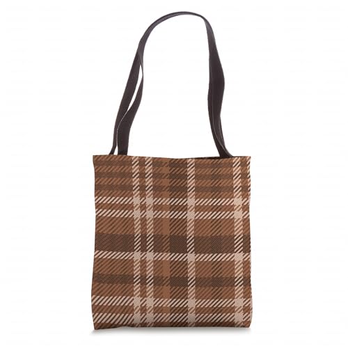 Aesthetic Brown Beige Plaid Pattern for Women and Girls Tote