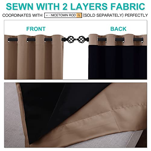 Image of NICETOWN Room Warming Curtains, Bedroom Full Blackout Panels, Super Thick Insulated Window Covers, 100% Blackout Blinds with Black Liner for Small Window(Cappuccino, Set of 2 PCs, 52 by 45-inch)