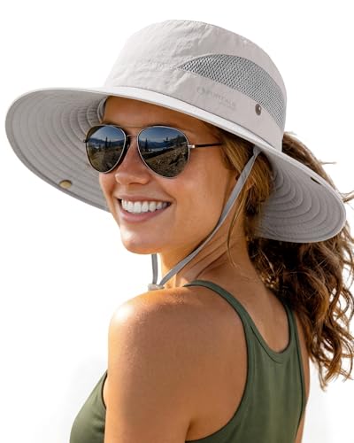 FURTALK Womens Sun Hat Beach Summer Wide Brim UPF 50+ Outdoor Protection Foldable Lightweight Ponytail Bucket Hat Light Grey, One Size