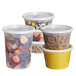 GUSTO To Go Food Containers with Lids [8 oz, 16 oz, 32 oz – 48 Count] – Deli Plastic Food Storage Containers with Lids for Meal Prep, Leftovers, and Freezer Storage – Formerly Comfy Package