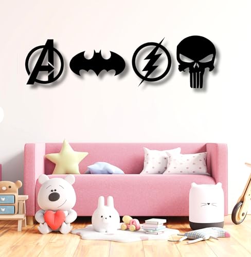 Image of TWIGGY Superhero 6mm MDF Wooden Wall Decor Set for Home, Office, or Gaming Room, Gift, Anime (pack of 4 | The Batman,Punisher,Avengers,Flash)