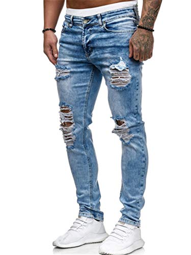 Andongnywell Destroyed Mens Slim Denim Straight Biker Skinny Jeans Stretchy Ripped Hole Pants Straight Holes Hip Hop Jeans2