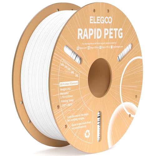 Image of ELEGOO Rapid PETG Filament 1.75mm White 1KG, High Speed 30-600mm /s 3D Printer Filament Dimensional Accuracy + /- 0.02 mm, 1kg Cardboard Spool(2.2lbs) Fits for Most FDM 3D Printers