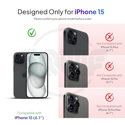 Image of SQUIF Matte Back Case for iPhone 15 Cover with Translucent Hybrid Camera Metal Ring Protection | Sleek Shockproof Soft Touch (Black)