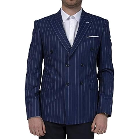 Blue Chalk Stripe Double Breasted Semi Slim Fit Blazer (40" Jacket Chest) Cover