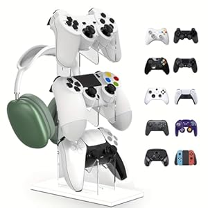 LO-L [3 Tier White, Universal] Controller Stand for Xbox Series X, One, 360, PS5, PS4, Switch, Steam, Desktop PC Gamepads, Gaming Headset Holder