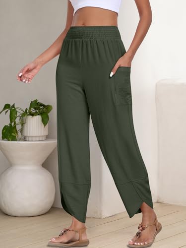 Image of ANRABESS Womens Wide Leg Palazzo Capri Pants 2026 Summer Casual High Waisted Barrel Lounge Flowy Cropped Beach Work Trousers