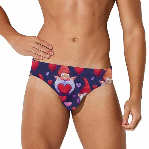 Gnomes Hearts Mens Swim Briefs Bikini Swimwear Print Beach Shorts Sexy Swimsuit 3XL