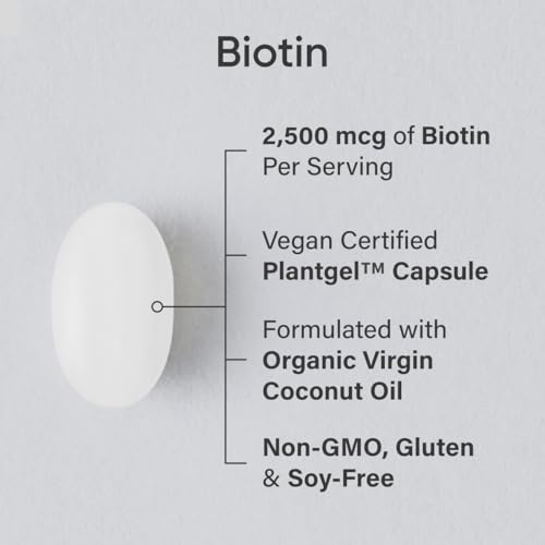 Image of Sports Research Biotin 2,500mcg with Organic Coconut Oil - Biotin (Vitamin B7) for Healthy Skin and Hair Support* - for Women and Men - Vegan, Non-GMO, Gluten & Soy-Free - 120 Veggie Softgels